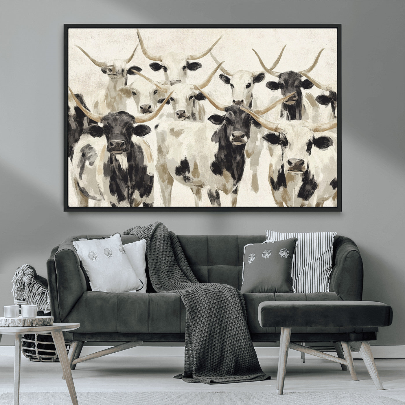 MGV-FC-36X24 - Longhorn Texas Cow Drawing Abstract Wall Art Canvas Print for Farmhouse Decor, Texas Bull Printing