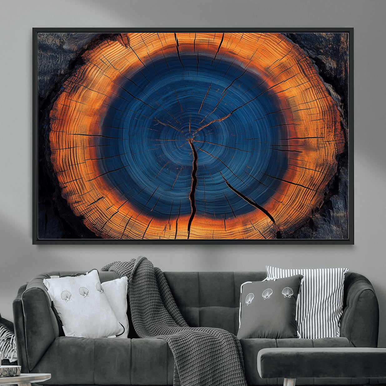 MGV-FC-36X24 - Abstract Tree Ring Wall Art Print, Natural Rustic Wood Texture Canvas Print, Framed Tree Ring Printing, Wood Tree Stump Artwork Canvas Print