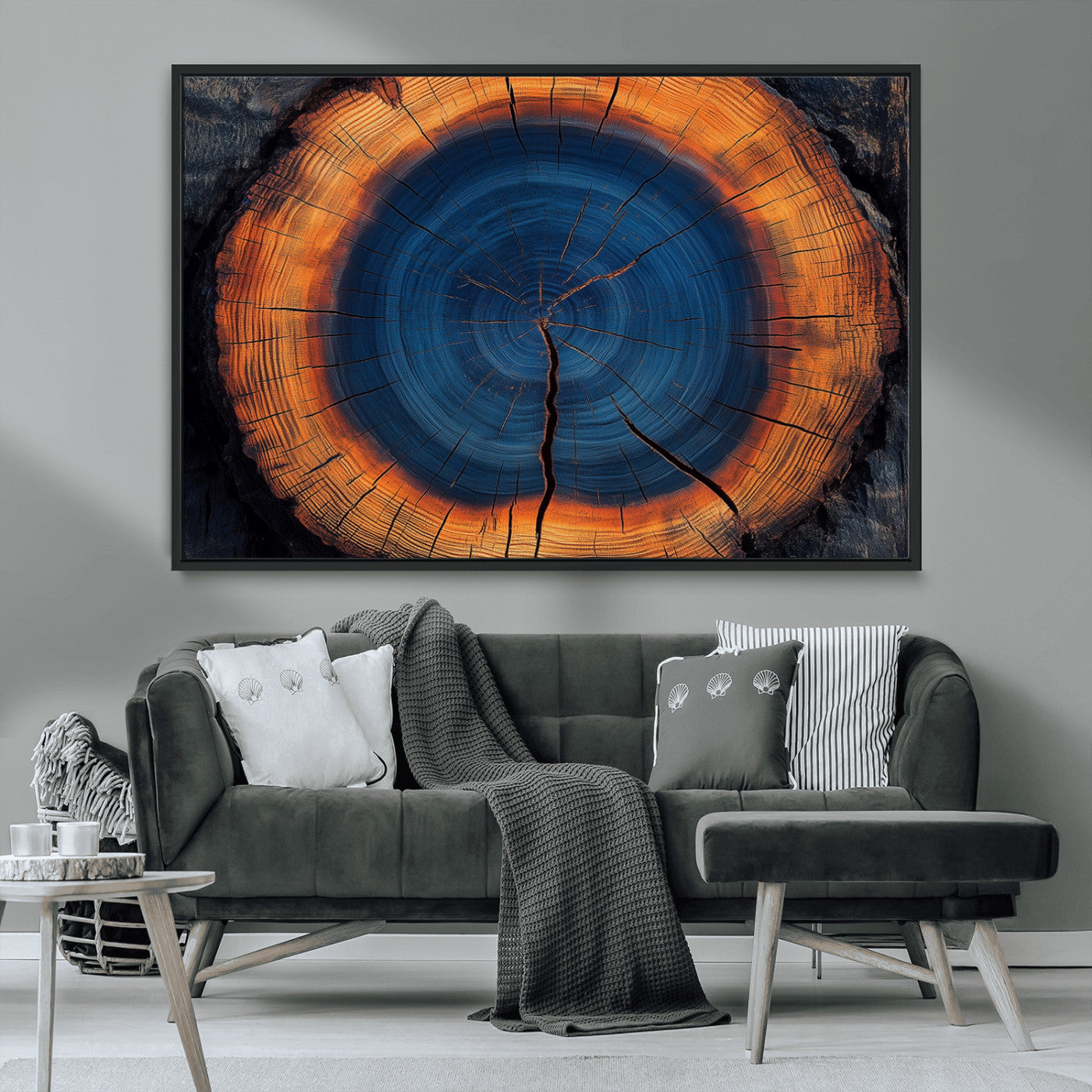 MGV-FC-36X24 - Abstract Tree Ring Wall Art Print, Natural Rustic Wood Texture Canvas Print, Framed Tree Ring Printing, Wood Tree Stump Artwork Canvas Print