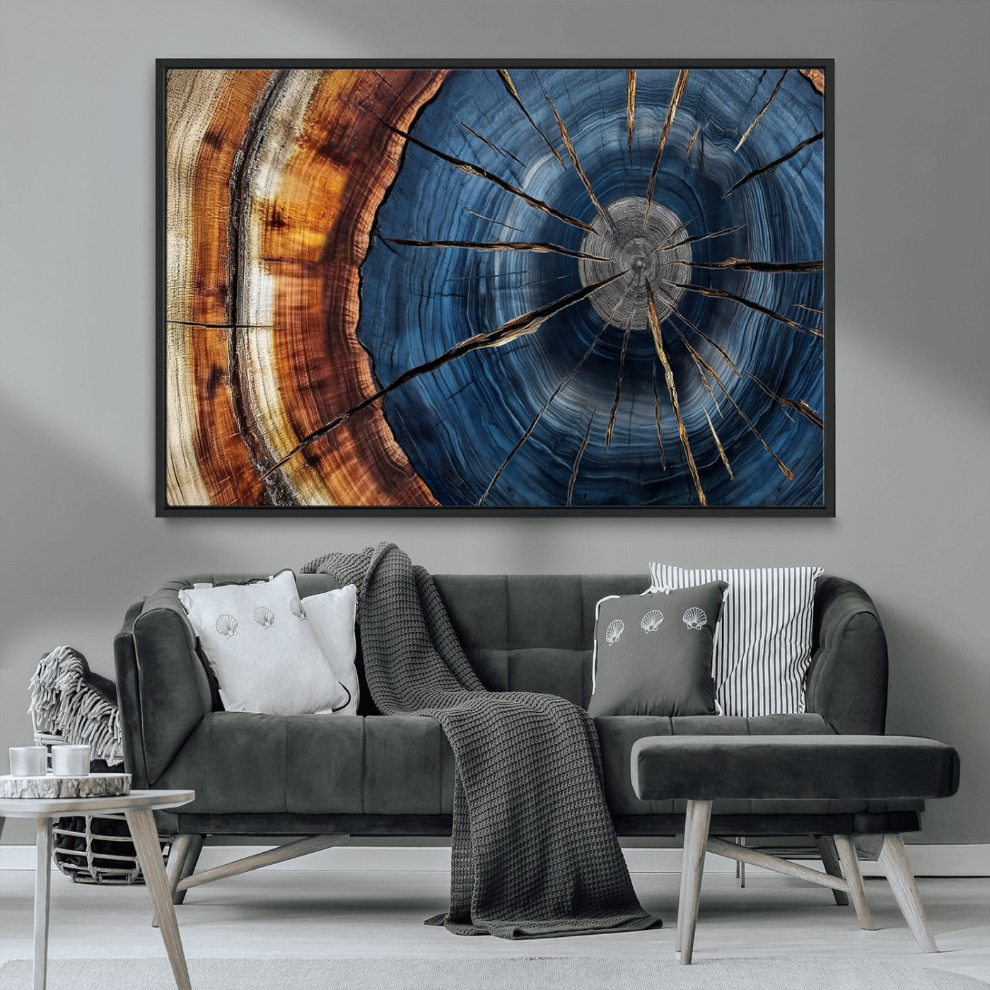 MGV-FC-36X24 - Framed Abstract Tree Ring Wall Art Print, Natural Rustic Wood Texture Canvas Print, Wood Tree Stump