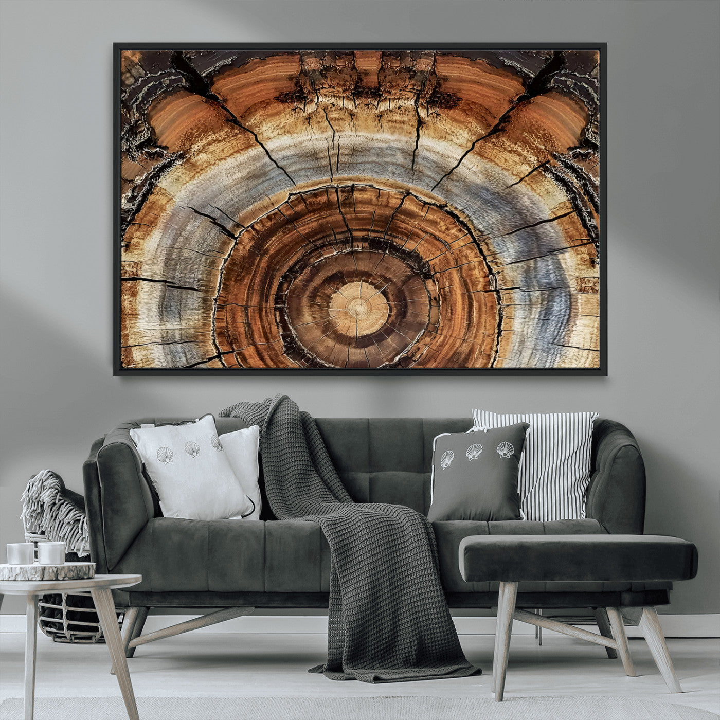 MGV-FC-36X24 - Tree Rings Wall Art Canvas Print, Framed Wood Texture Art Picture Print, Rustic Pattern Perfect Rustic Organic Decor Artwork