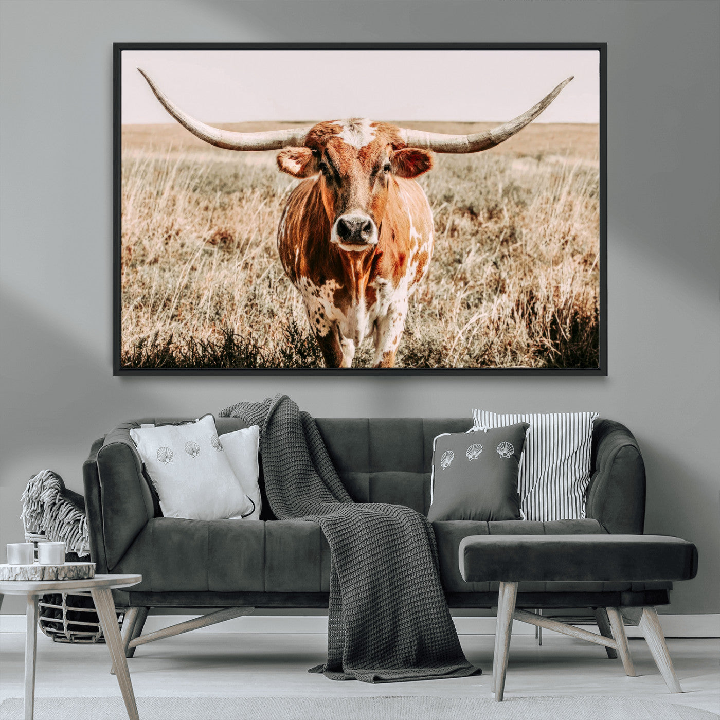 MGV-FC-36X24 - Wall Art Canvas Print Majestic Longhorn Graceful Strength in Every Curve Bold Spirit of the Wild