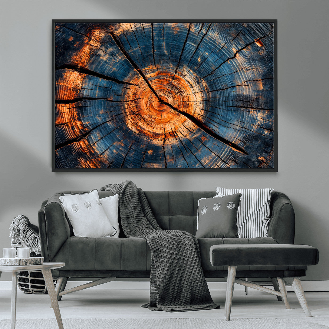 MGV-FC-36X24 - Burnt Wood Wall Art Canvas Print, Framed Aged Timber Art Picture Print, Rustic Tree Slice Perfect Rustic Decor Artwork