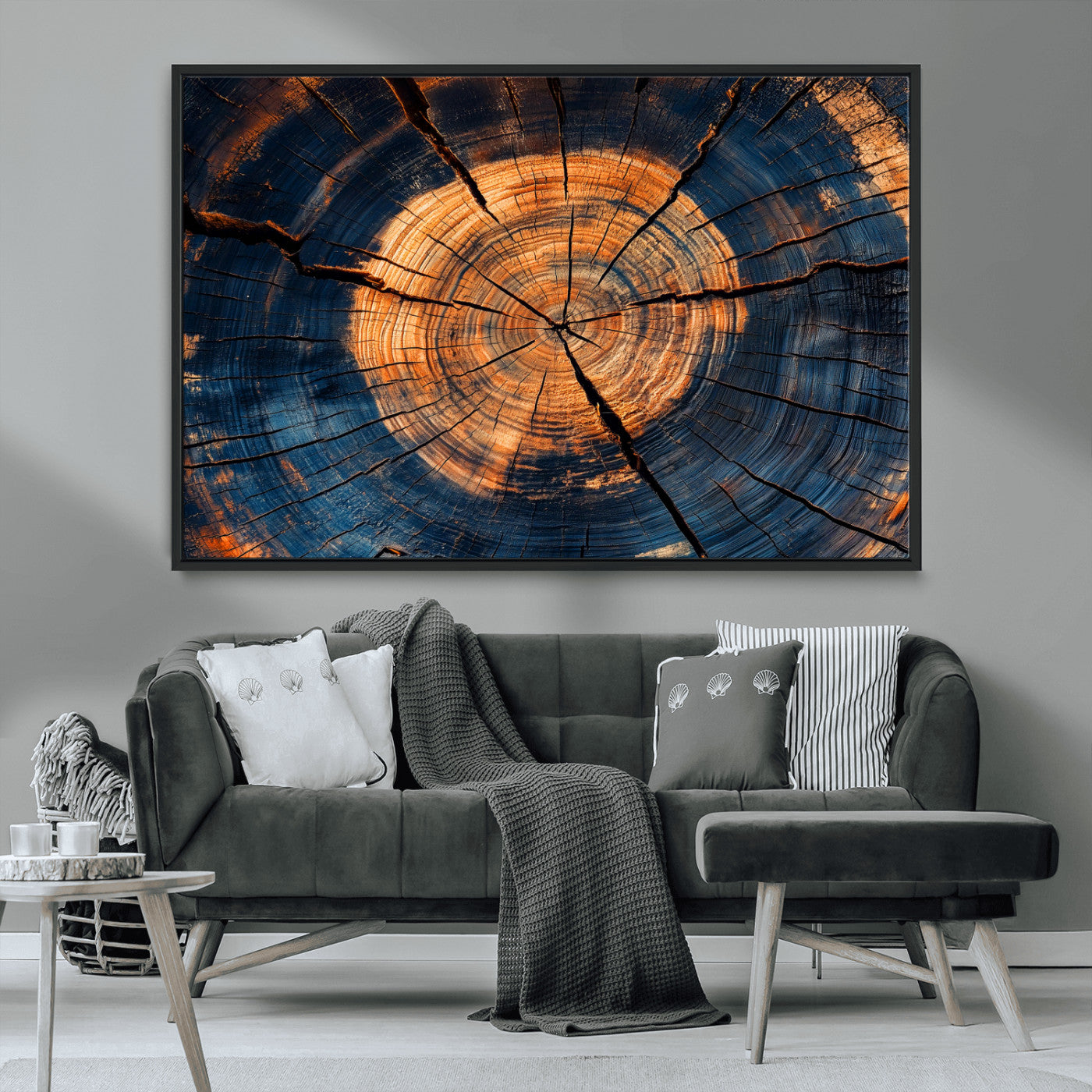 MGV-FC-36X24 - Burnt Wood Wall Art Canvas Print, Framed Aged Timber Art Picture Print, Rustic Tree Slice Perfect Rustic Decor Artwork