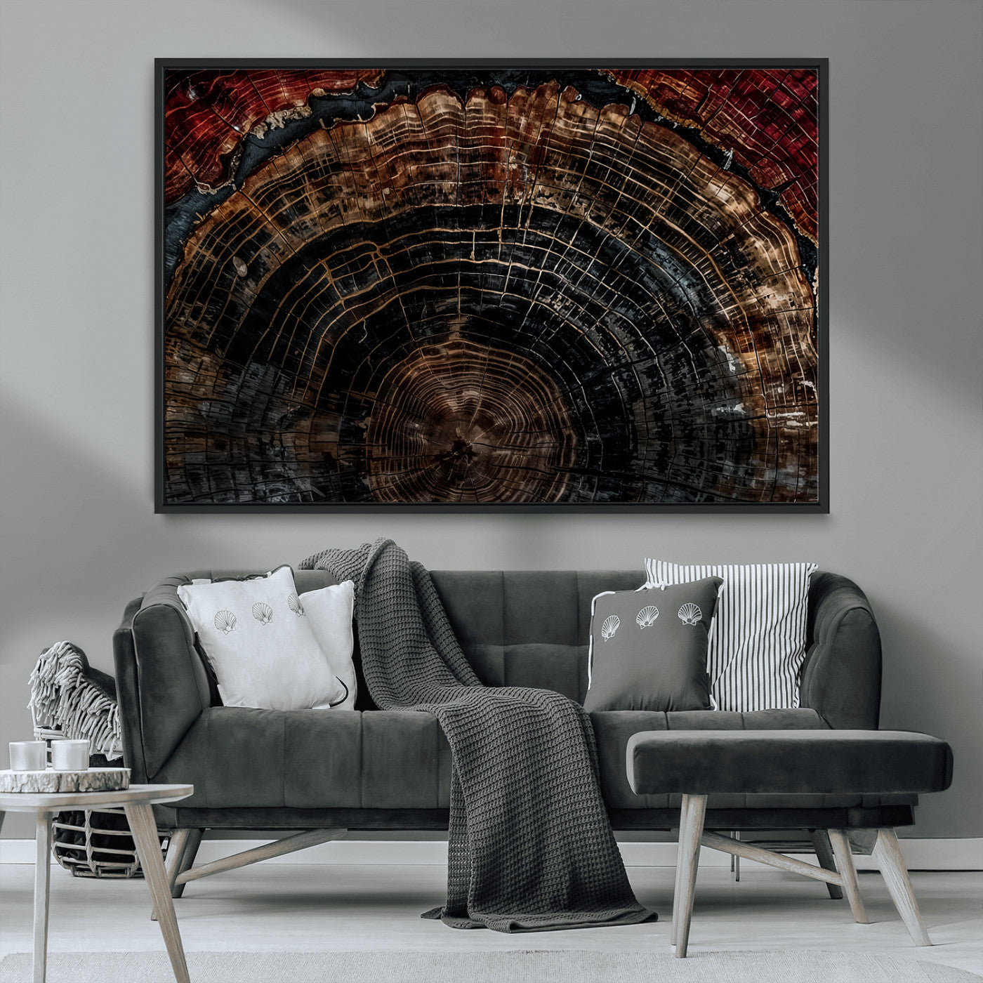 MGV-FC-36X24 - Dark Wood Ring Wall Art Canvas Print, Framed Abstract Wood Tree Art Picture Print, Rustic Tree Slice Perfect Rustic Decor Artwork