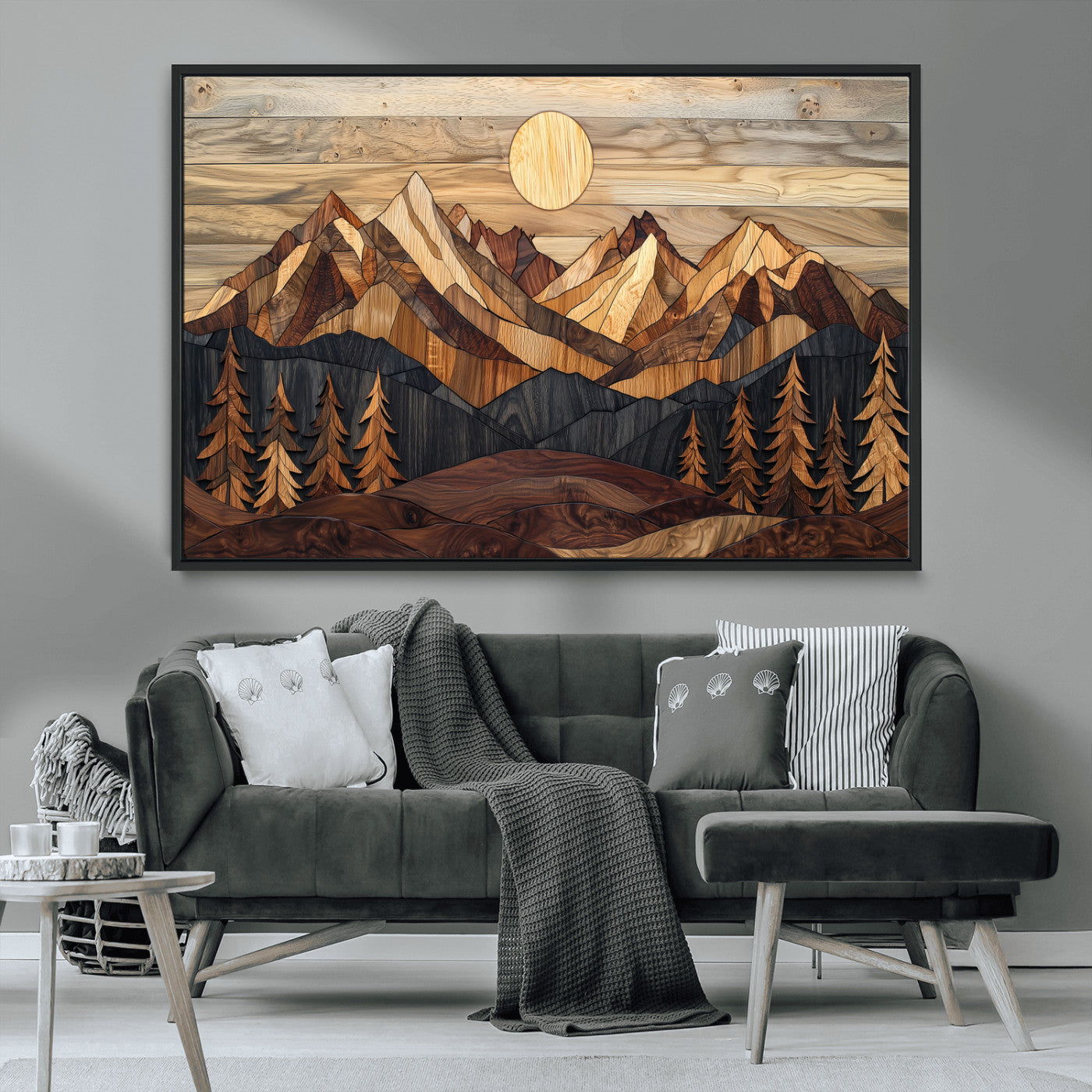 MGV-FC-36X24 - Wood Mountain Landscape Wall Art Canvas Print, Framed Sunset Hills Art Picture Print, Abstract Nature Perfect Boho Decor Artwork