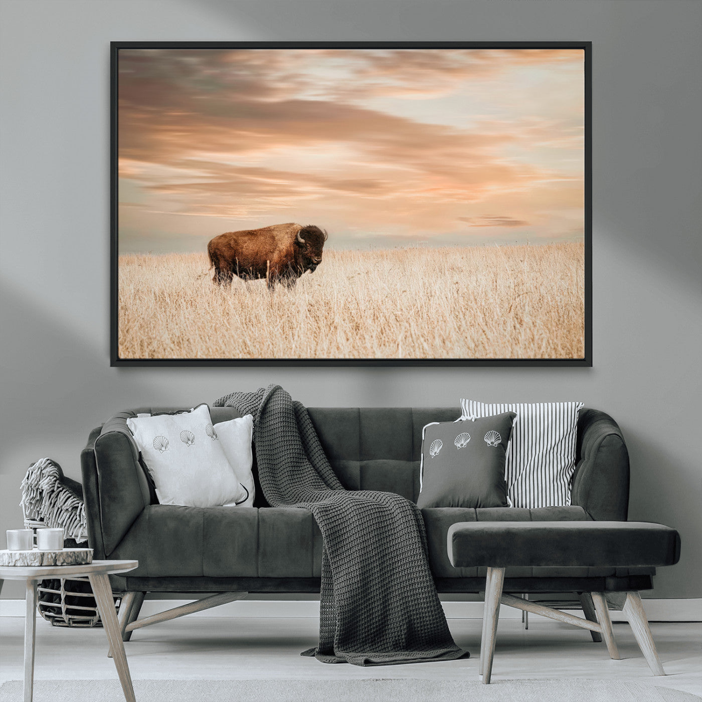 MGV-FC-36X24 - Bison Wall Art Canvas Print, Framed Buffalo Art Picture Print, Western Prairie Perfect Rustic Decor Artwork