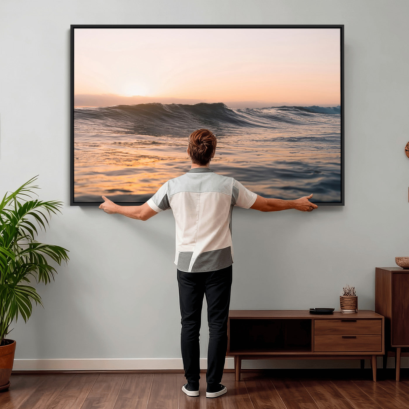 46299358-MGV-CV-36X24 - Golden Sunset Ocean Wall Art – Tranquil Waves & Peaceful Horizon Canvas Print, Soft Light and Evening Glow for Serene Beach, Home or Nature Decor