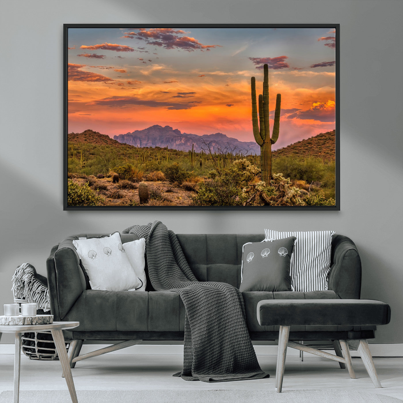 MGV-FC-36X24 - Saguaro Cactus Wall Art Canvas Print, Framed Arizona Sunset Art Picture Print, Sonoran Desert Perfect Southwestern Boho Decor Artwork