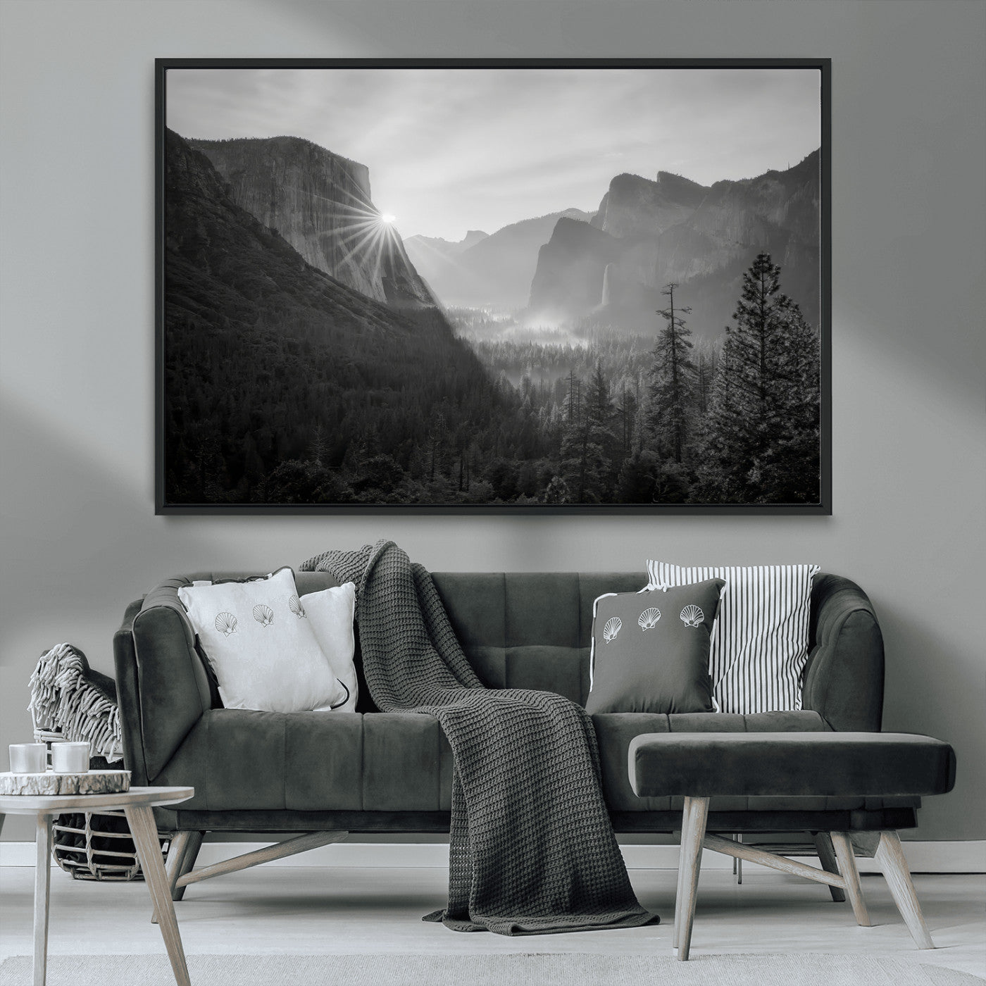 MGV-FC-36X24 - Yosemite Valley Wall Art Canvas Print, Framed El Capitan Sunrise Art Picture Print, Misty Mountain Perfect Modern Rustic Decor Artwork