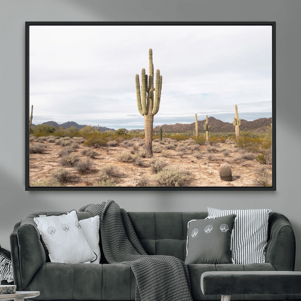 96147924-MGV-CV-36X24-Saguaro Cactus Wall Art – Framed Desert Canvas Artwork, Earthy Southwest Design, Boho Nature Decor for Home, Office