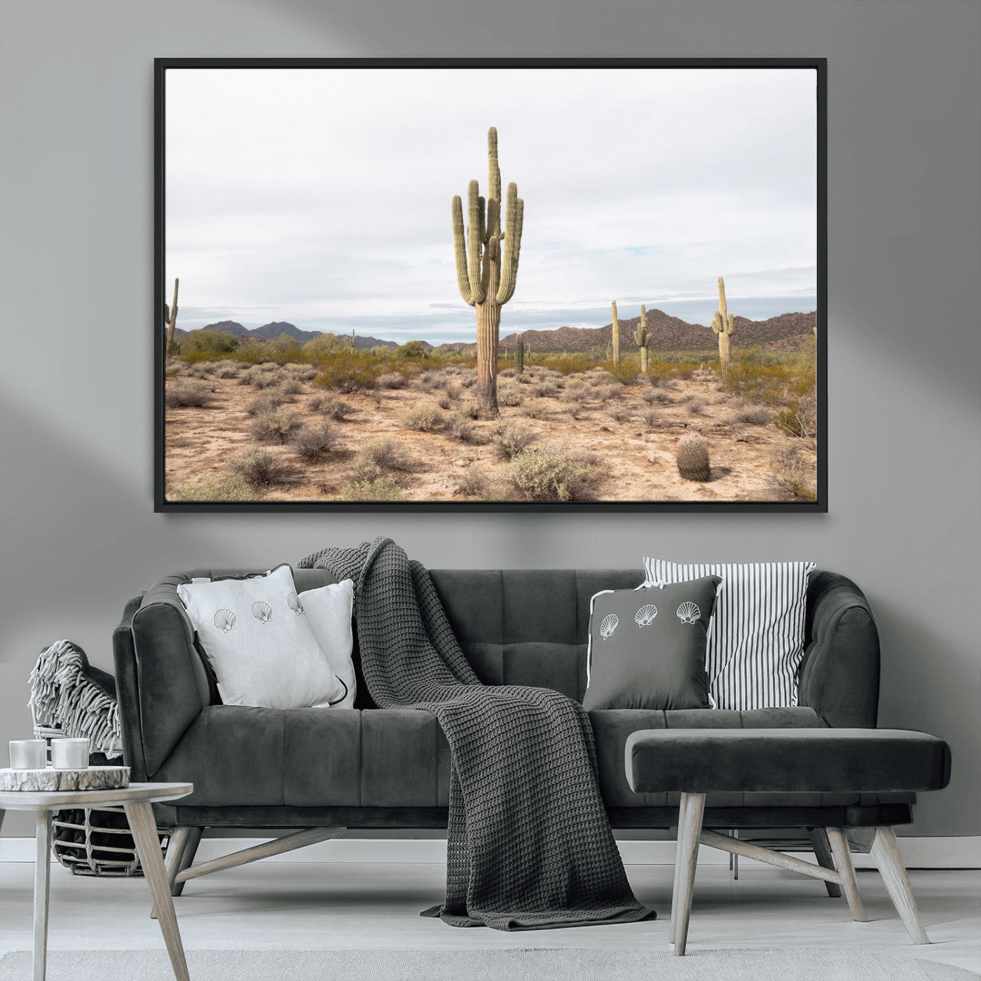 MGV-FC-36X24 - Saguaro Cactus Wall Art Canvas Print, Framed Desert Cactus Art Picture Print, Earthy Desert Perfect Southwestern Boho Decor Artwork