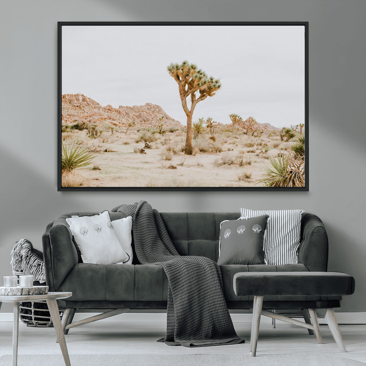 MGV-FC-36X24 - Joshua Tree Wall Art Canvas Print, Framed Neutral Desert Art Picture Print, Earthy Landscape Perfect Neutral Boho Decor Artwork