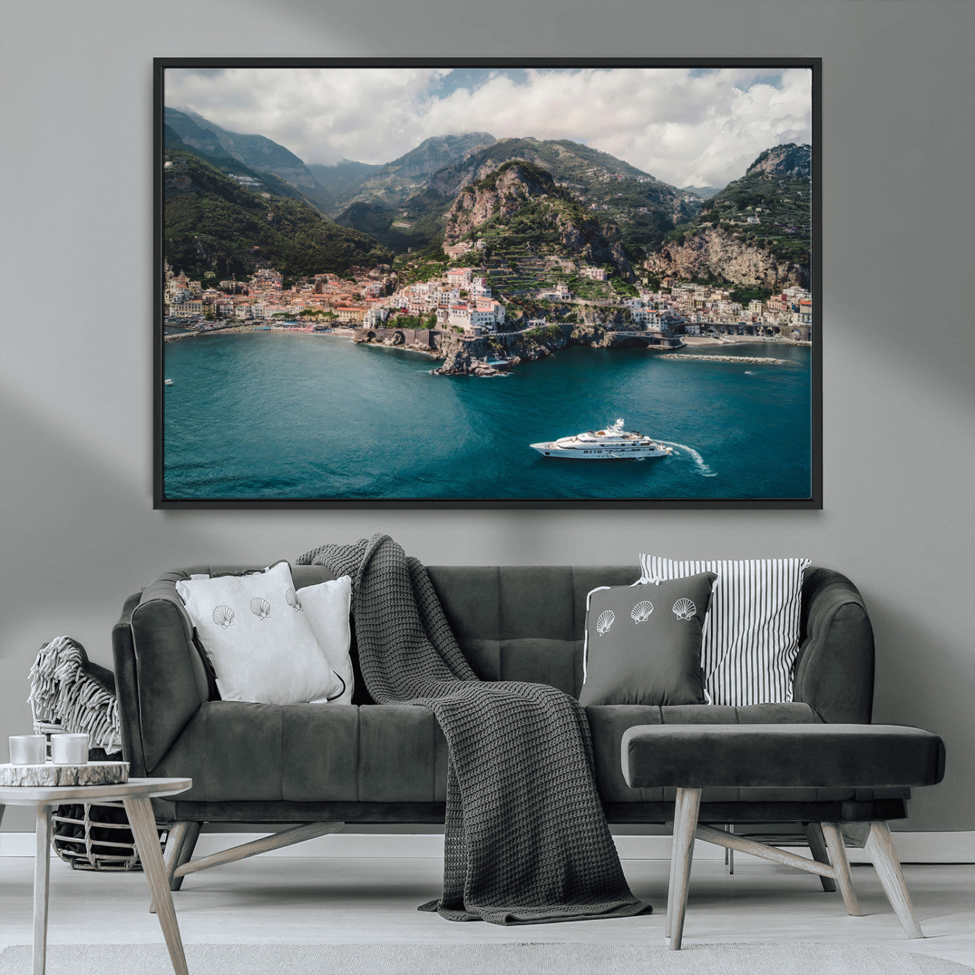 MGV-FC-36X24 - Amalfi Coast Wall Art Canvas Print, Framed Italy Travel Art Picture Print, Mediterranean Landscape Perfect Mediterranean Coastal Decor Artwork