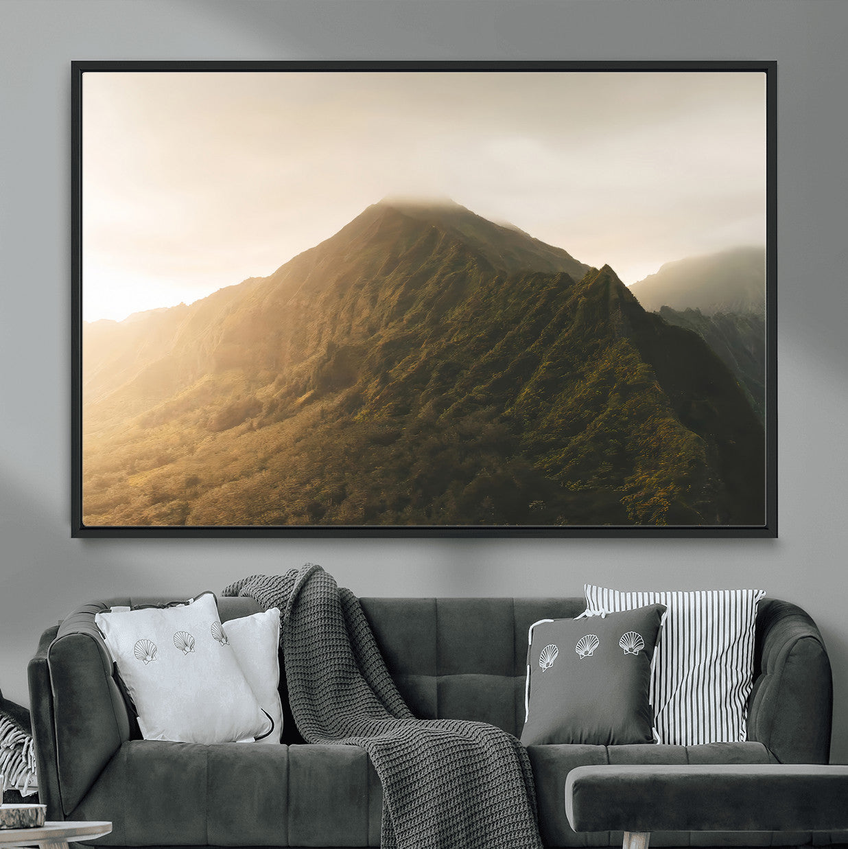 42338636-MGV-CV-36X24-Mountain Wall Art – Framed Sunset Landscape Canvas Artwork, Serene Nature Design, Rustic Decor for Home, Office