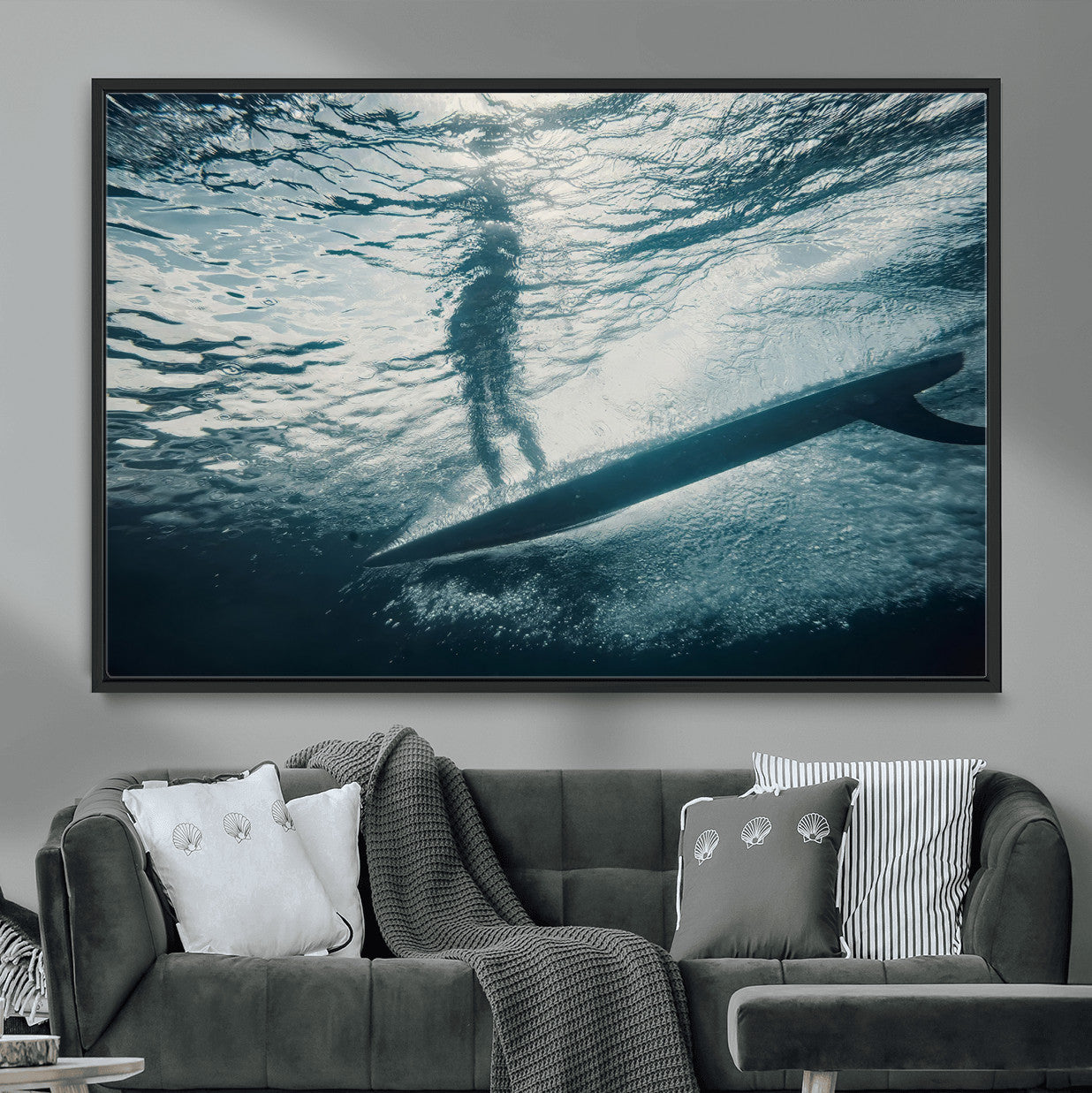 MGV-FC-36X24 - Submerged Surf Wall Art Canvas Print, Framed Underwater Perspective Art Picture Print, Ocean Surf Perfect Coastal Adventure Decor Artwork