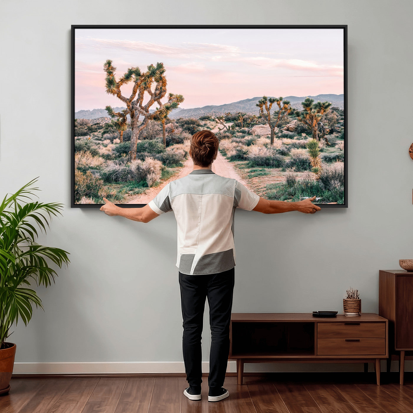 12540952-MGV-CV-36X24 - Desert Trail Wall Art – Canvas Print of Joshua Trees & Sunset Glow, Sandy Path Wilderness, Scenic Nature Escape Decor for Living Room, Office or Bedroom