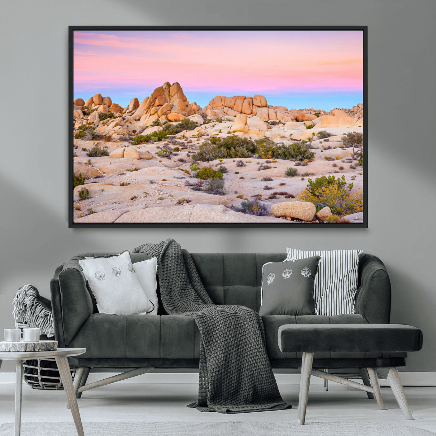 MGV-FC-36X24 - Vibrant Sunset Sky Wall Art Canvas Print, Framed Joshua Tree Art Picture Print, Rugged Terrain Perfect Southwestern Boho Decor Artwork