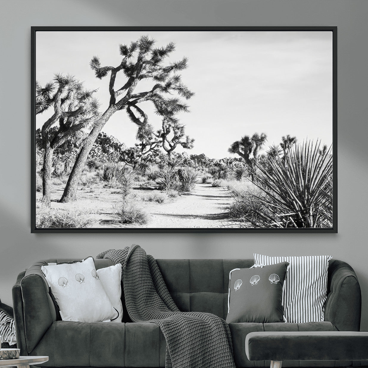 MGV-FC-36X24 - Joshua Tree Desert Wall Art – Black & White Canvas Print of Desert Landscape, Nature Serenity Decor for Guest Room, Office or Living Room