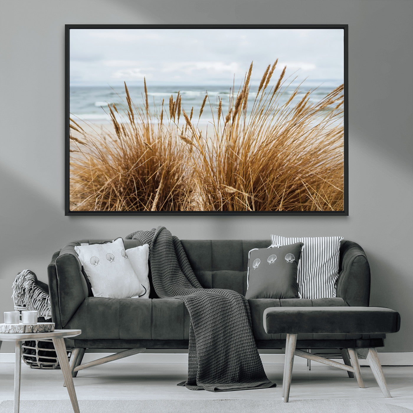 MGV-FC-36X24 - Beach Grass Wall Art Canvas Print, Framed Coastal Dunes Art Picture Print, Dune Grass Perfect Coastal Minimalist Decor Artwork