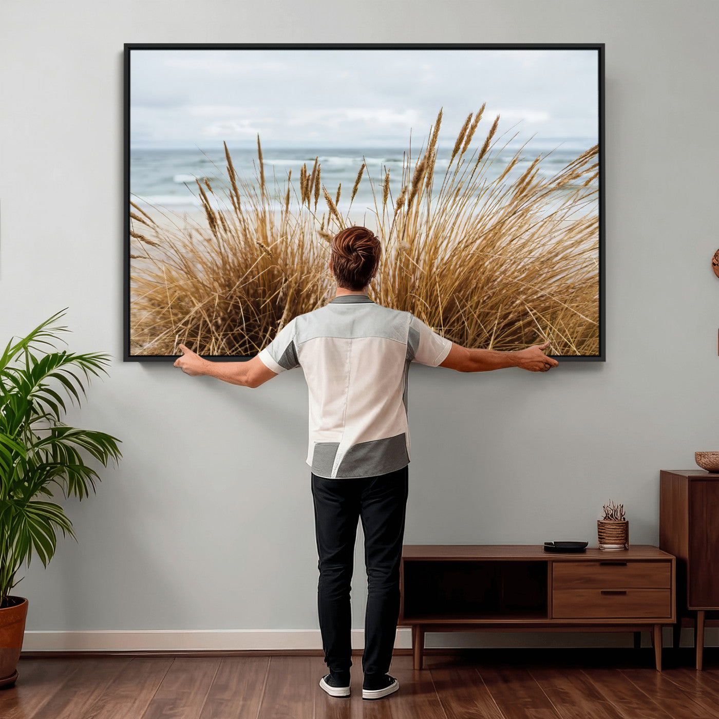 14270839-MGV-CV-36X24 - Beach Grass Wall Art – Canvas Print of Serene Coastal Shore, Peaceful Ocean Vibes, Nature Decor for Guest Room, Office or Living Room