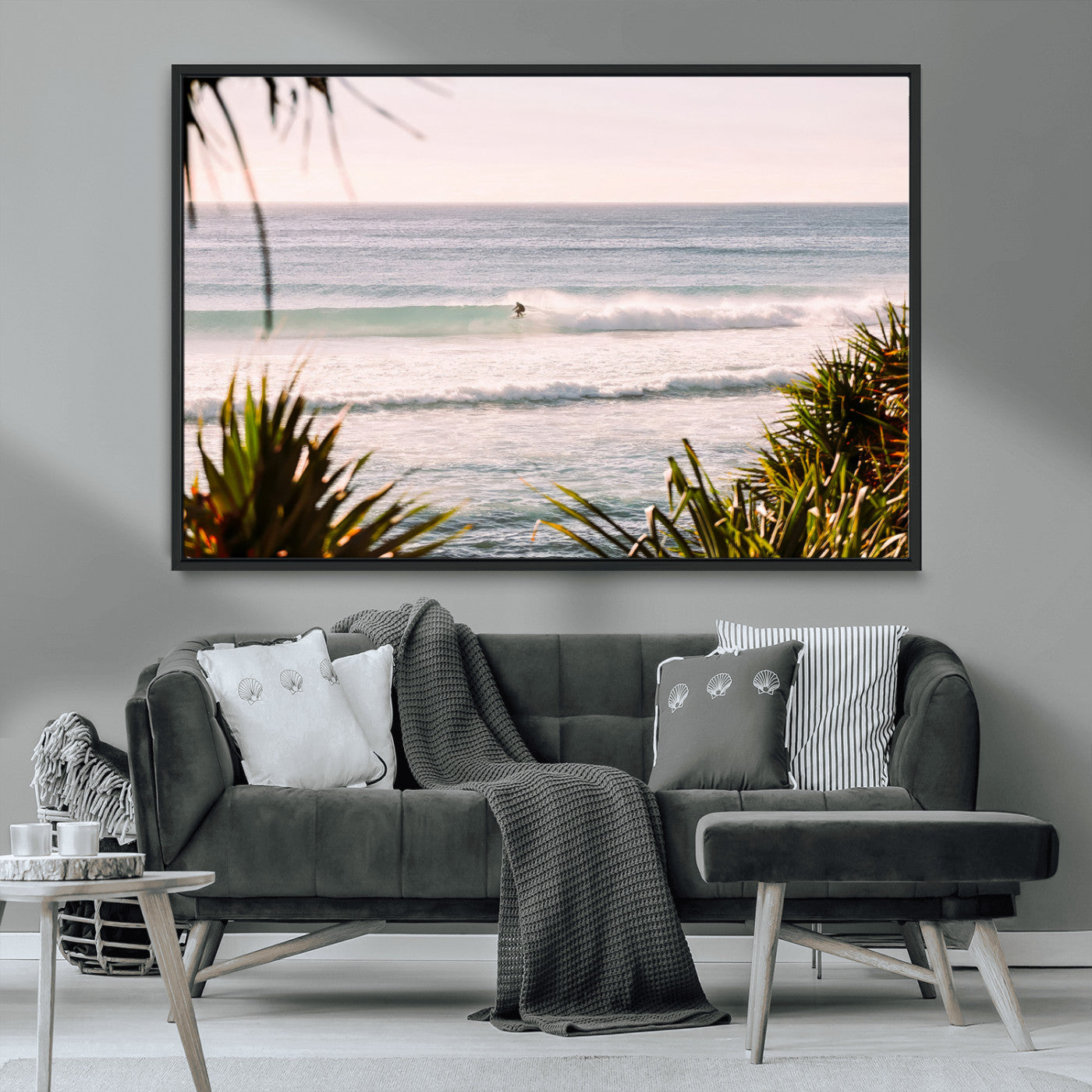 MGV-FC-36X24 - Ocean Surfer Wall Art Canvas Print, Framed Coastal Surf Art Picture Print, Tropical Beach Perfect Tropical Coastal Decor Artwork