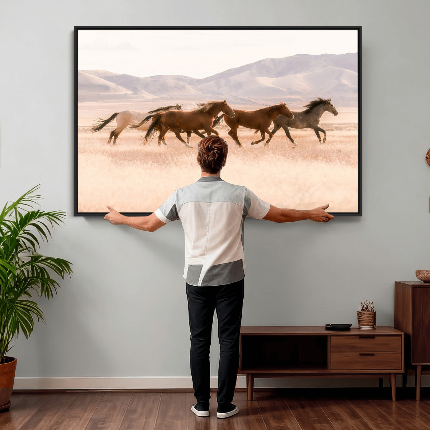 HORSESH-MGV-CV-36X24 - Wild Horses Wall Art – Running Freedom Canvas Print, Graceful Movement, Outdoor Landscape, Nature’s Power and Spirit, Home or Office Decor