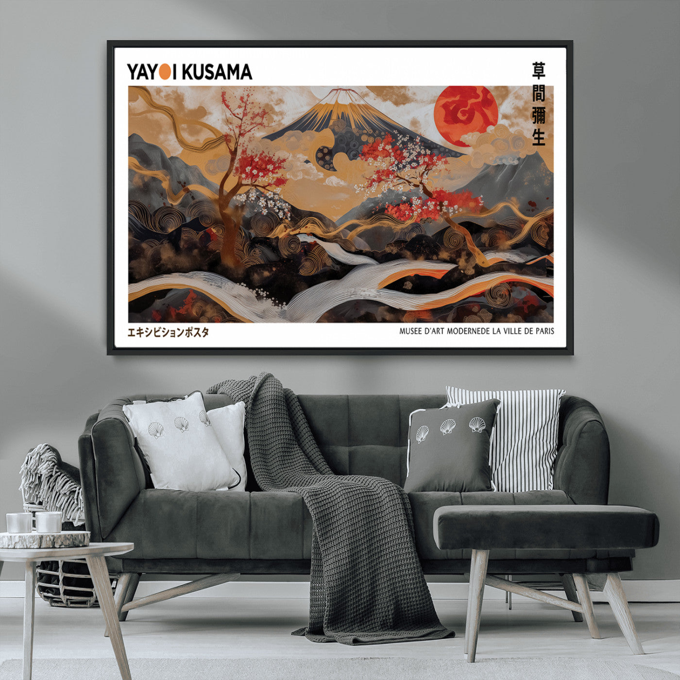 MGV-FC-36X24 - Modern Japanese Wall Art Print Yayoi Kusama Canvas Wall Art Abstract Mount Fuji Canvas Print