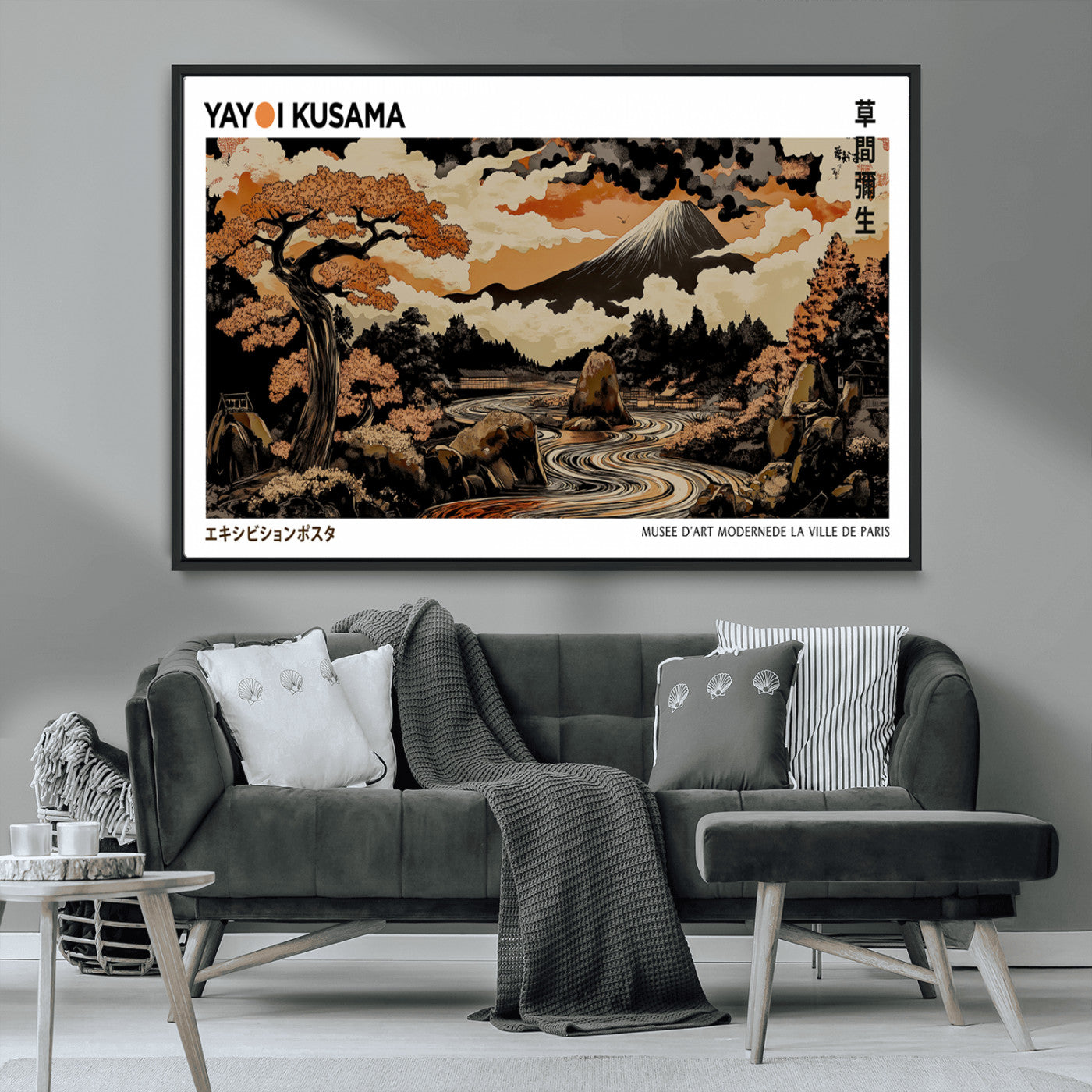 MGV-FC-36X24 - Modern Japanese Wall Art Print Yayoi Kusama Canvas Wall Art Abstract Mount Fuji Canvas Print