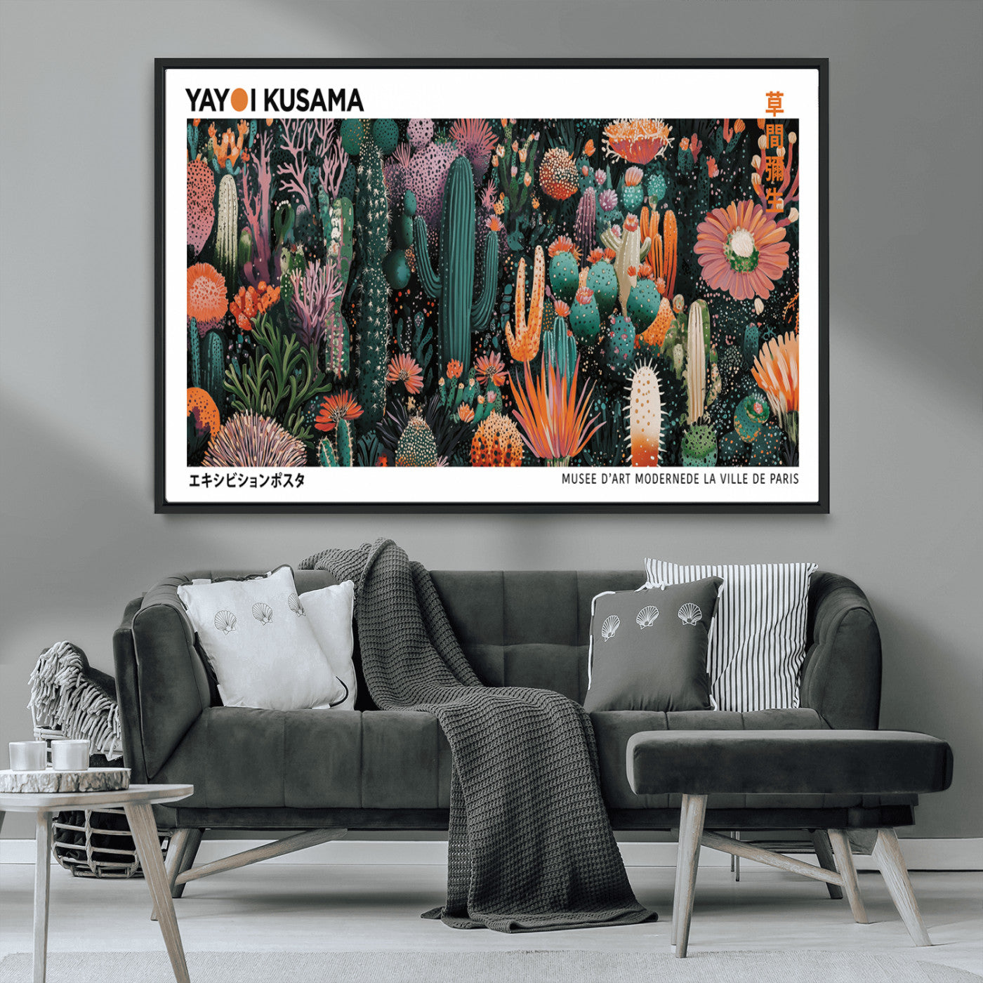 MGV-FC-36X24 - Modern Japanese Wall Art Print, Yayoi Kusama Print Wall Decor, Abstract Mount Fuji Canvas Print,