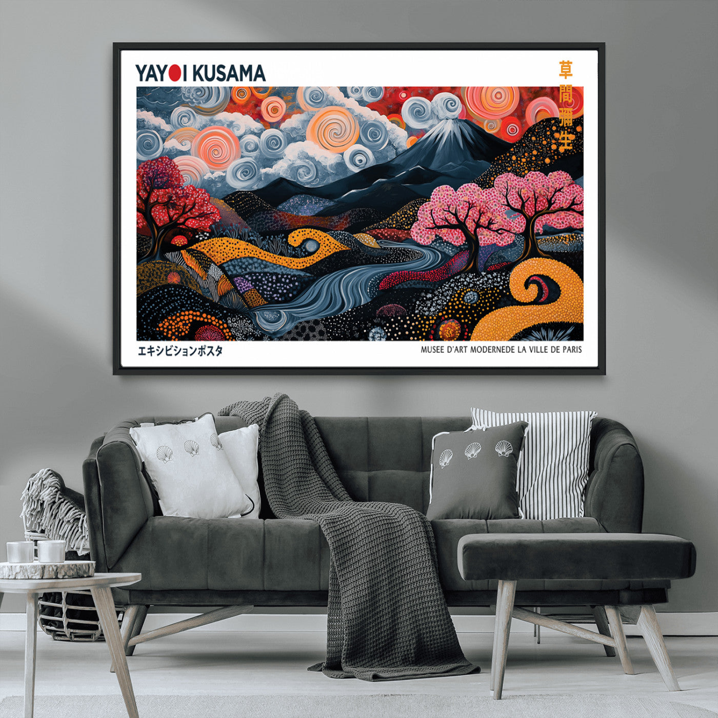 MGV-FC-36X24 - Modern Japanese Wall Art Print Yayoi Kusama Canvas Wall Art Abstract Mount Fuji Canvas Print
