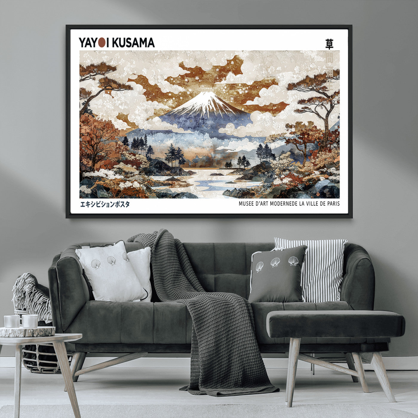 MGV-FC-36X24 - Modern Japanese Wall Art Print Yayoi Kusama Canvas Wall Art Abstract Mount Fuji Canvas Print