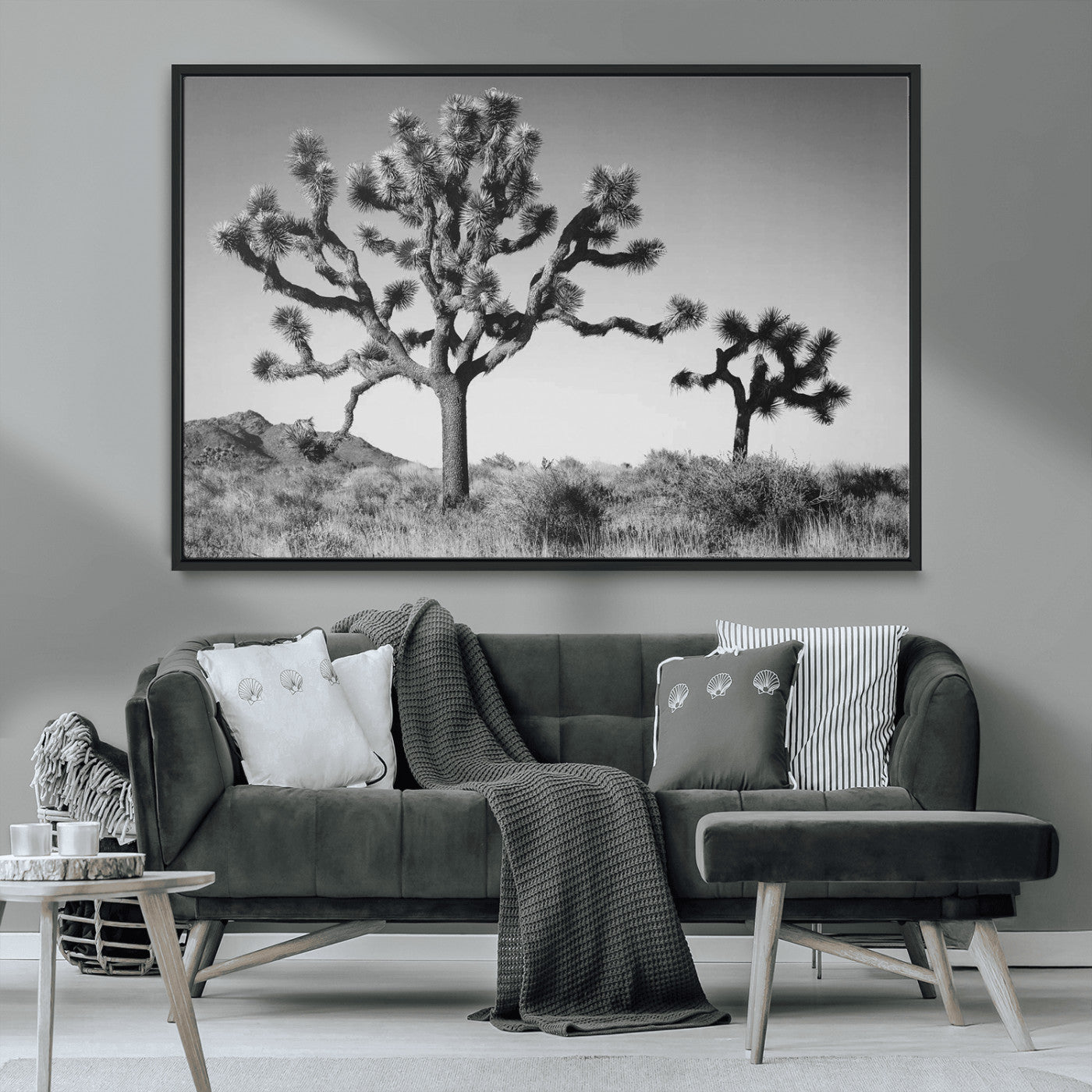 MGV-FC-36X24 - Joshua Tree Wall Art Canvas Print, Framed Monochrome Desert Art Picture Print, Minimalist Nature Scene Perfect Southwestern Minimalist Decor Artwork