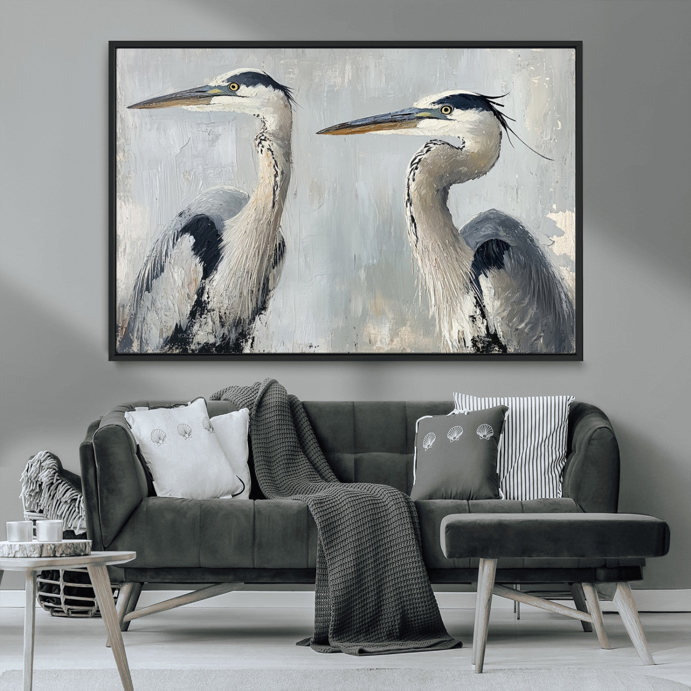 MGV-FC-36X24 - Bird Canvas Decor Wall Art Canvas Print, Framed Coastal Bird Pair Art Picture Print, Minimalist Wildlife Wall Perfect Coastal Minimalist Decor Artwork
