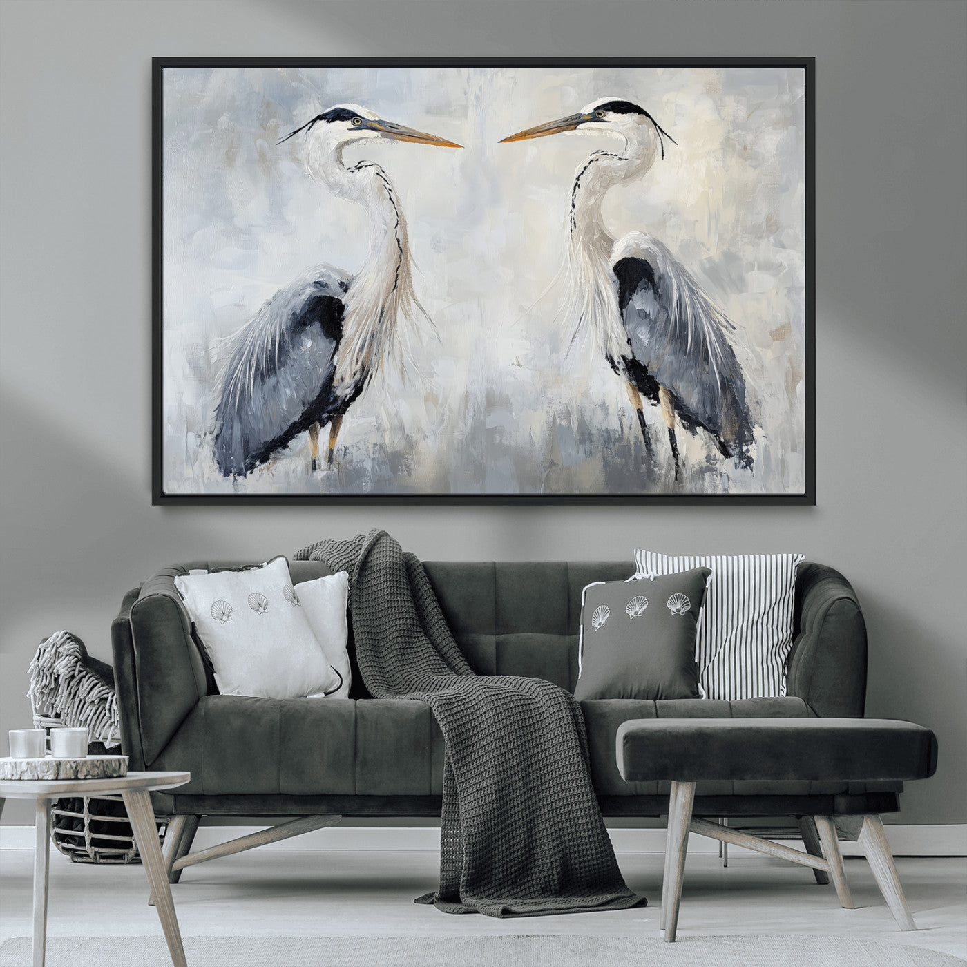 MGV-FC-36X24 - Heron Wall Art Wall Art Canvas Print, Framed Bird Canvas Decor Art Picture Print, Nature Inspired Perfect Coastal Minimalist Decor Artwork