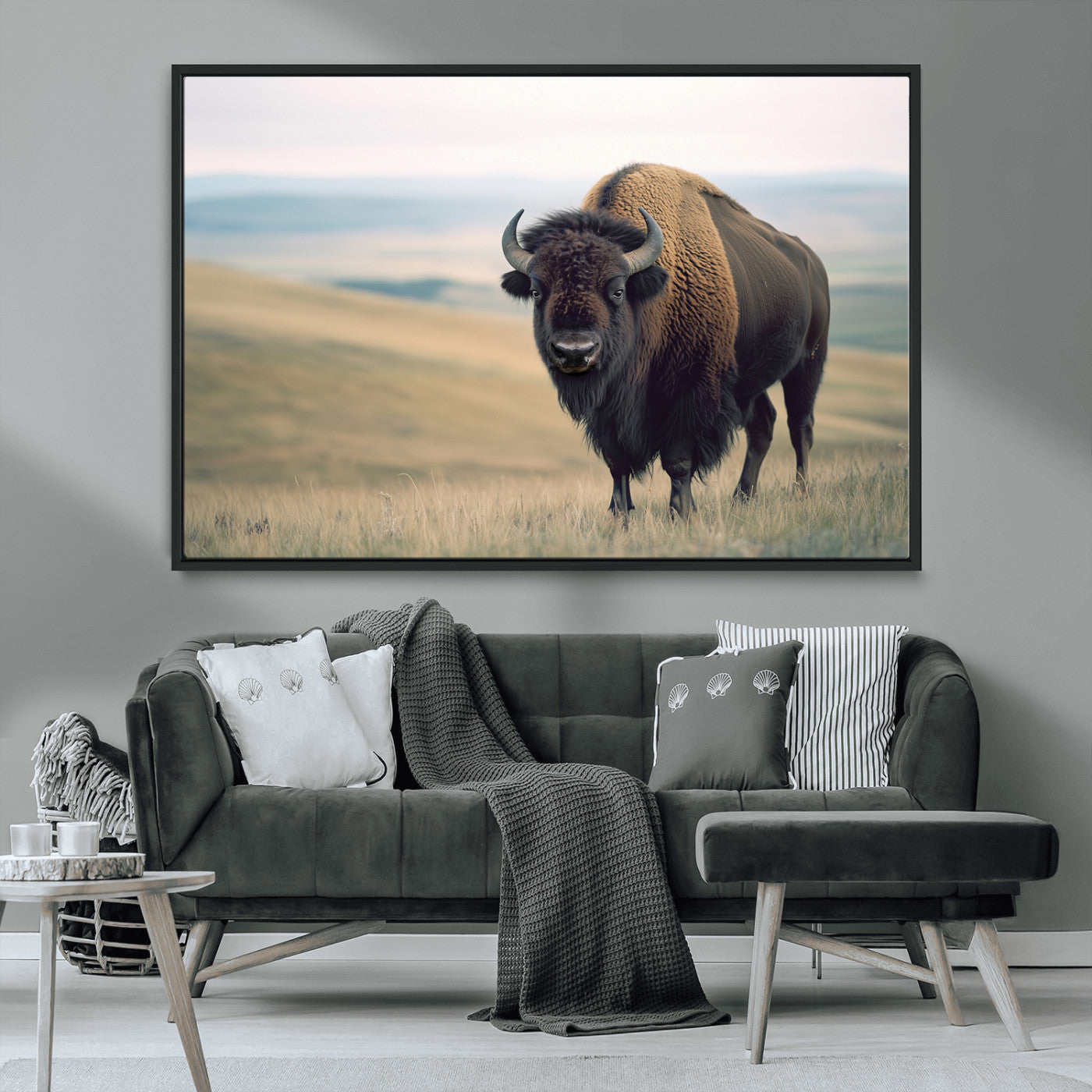MGV-FC-36X24 - Bison Wall Art Wall Art Canvas Print, Framed Buffalo Canvas Print Art Picture Print, American Bison Decor Perfect Rustic Western Decor Artwork