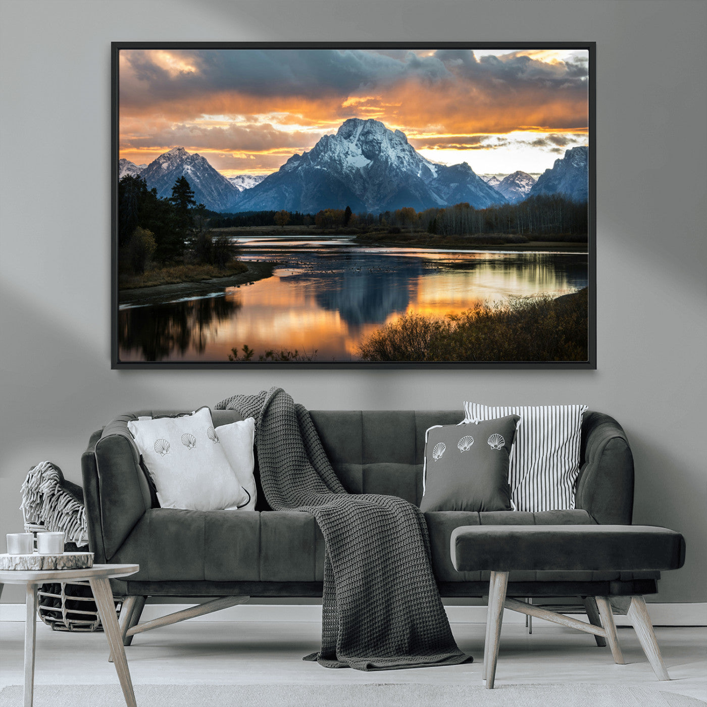 MGV-FC-36X24 - Mountain Sunset Wall Art Canvas Print, Framed Alpine Wilderness Art Picture Print, Golden Hour Perfect Wilderness Decor Artwork