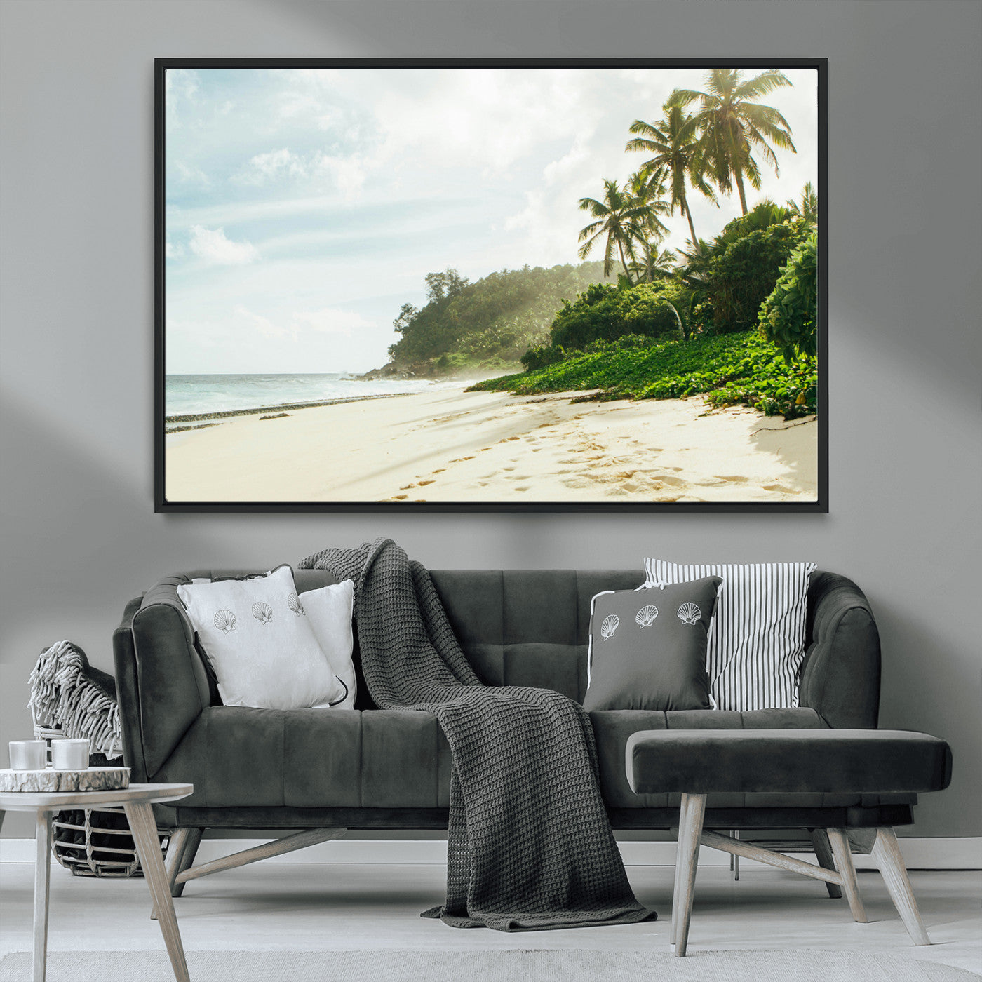 MGV-FC-36X24 - Relaxing Beach Wall Art Canvas Print, Framed Ocean View Art Picture Print, Coastal Serenity Perfect Tropical Coastal Decor Artwork