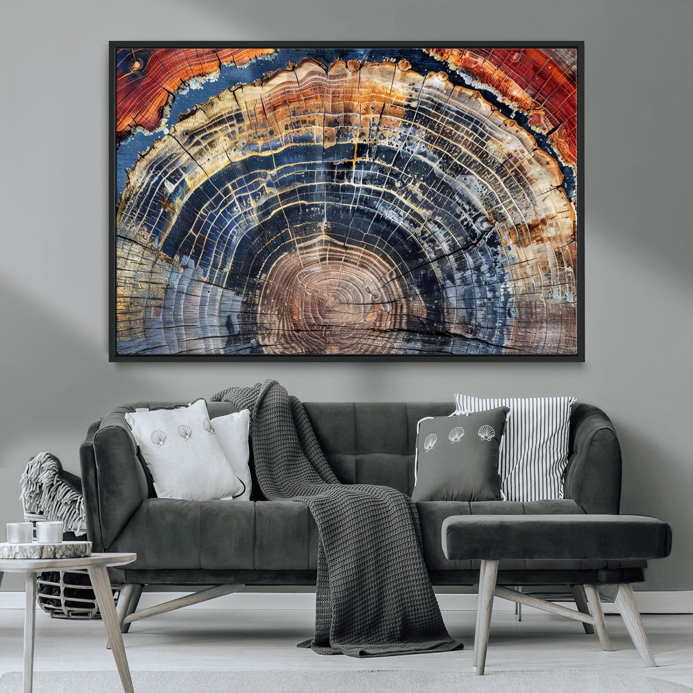 MGV-FC-36X24 - Tree Rings Wall Art Canvas Print, Framed Wood Texture Art Picture Print, Petrified Wood Perfect Modern Rustic Decor Artwork