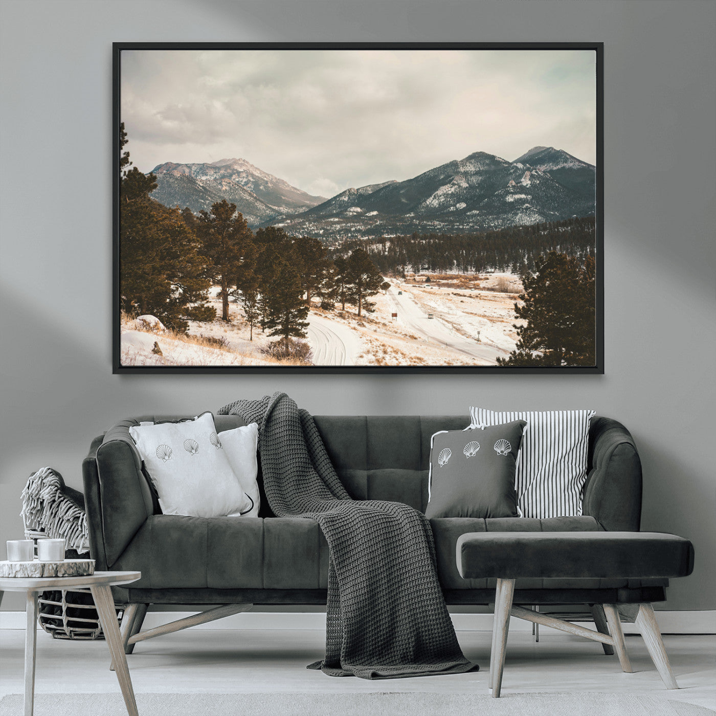 MGV-FC-36X24 - Mountain Landscape Wall Art Canvas Print, Framed Snowy Peaks Art Picture Print, Alpine Aesthetic Perfect Rustic Winter Decor Artwork