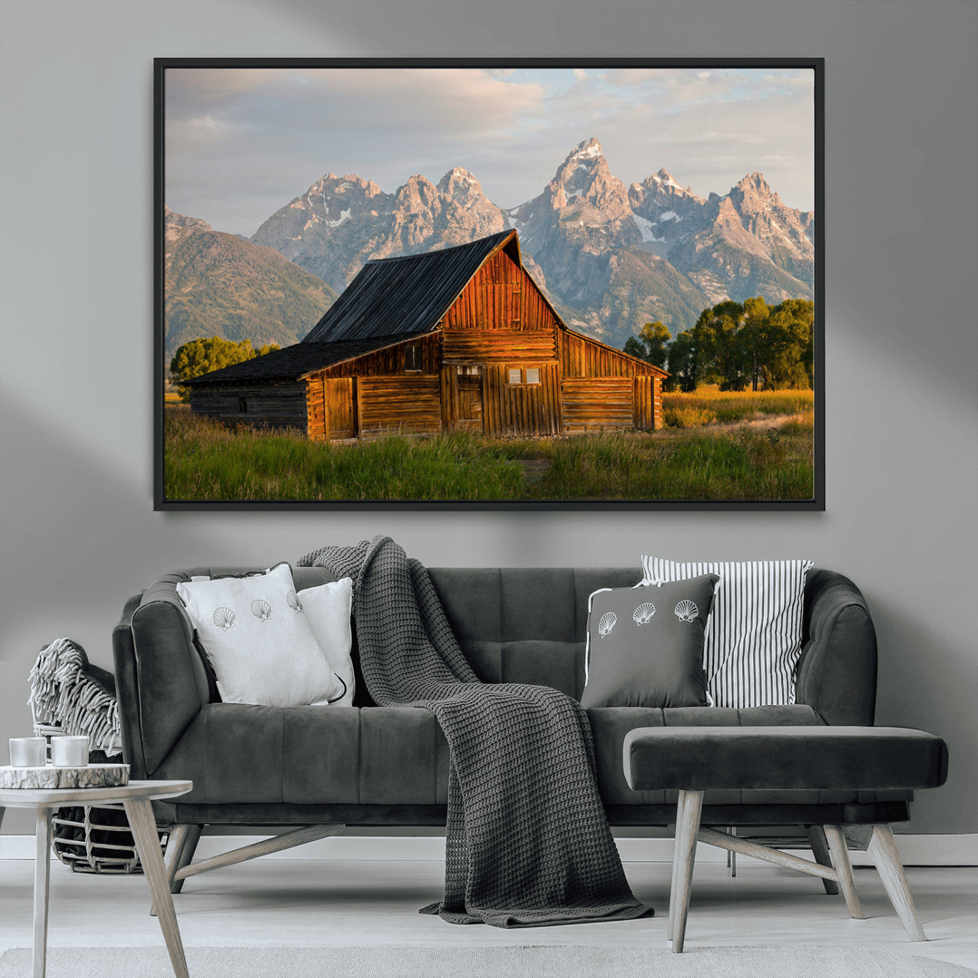 MGV-FC-36X24 - Rustic Barn Wall Art Canvas Print, Framed Western Landscape Art Picture Print, Farmhouse Style Perfect Rustic Farmhouse Decor Artwork