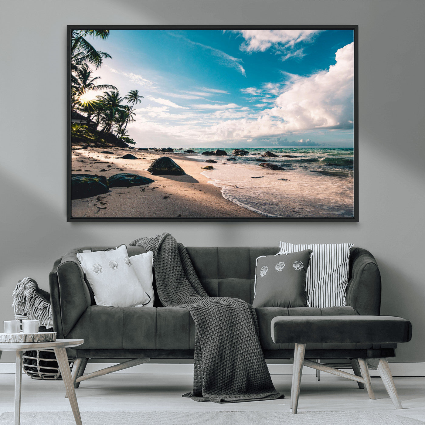 MGV-FC-36X24 - Tropical Beach Wall Art Canvas Print, Framed Ocean Waves Art Picture Print, Relazxing Seascape Perfect Tropical Coastal Decor Artwork