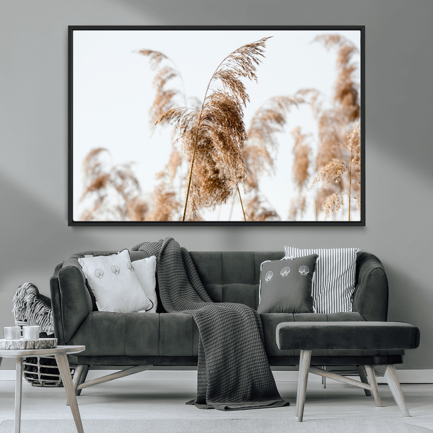 MGV-FC-36X24 - Pampas Grass Wall Art Canvas Print, Framed Neutral Tones Art Picture Print, Minimalist Nature Perfect Boho Decor Artwork