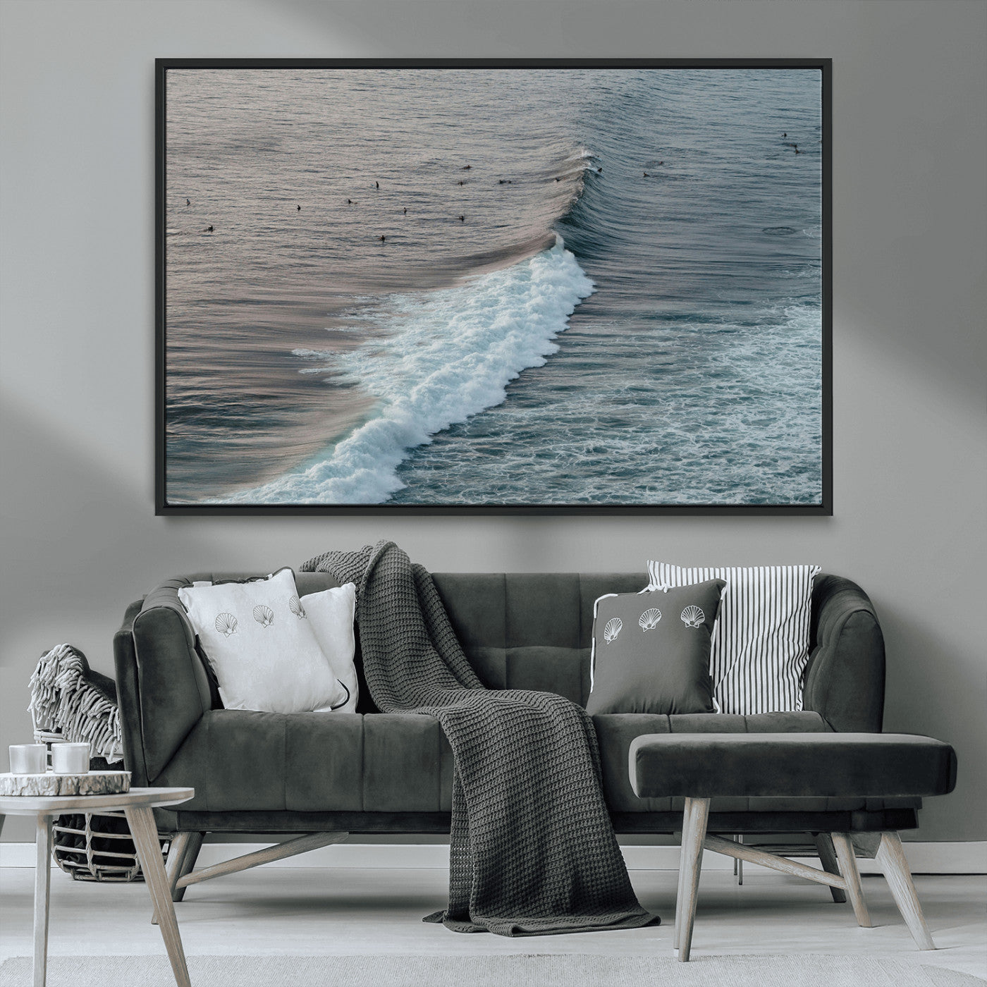 MGV-FC-36X24 - Ocean Waves Wall Art Canvas Print, Framed Coastal Serenity Art Picture Print, Surf Perfect Coastal Decor Artwork