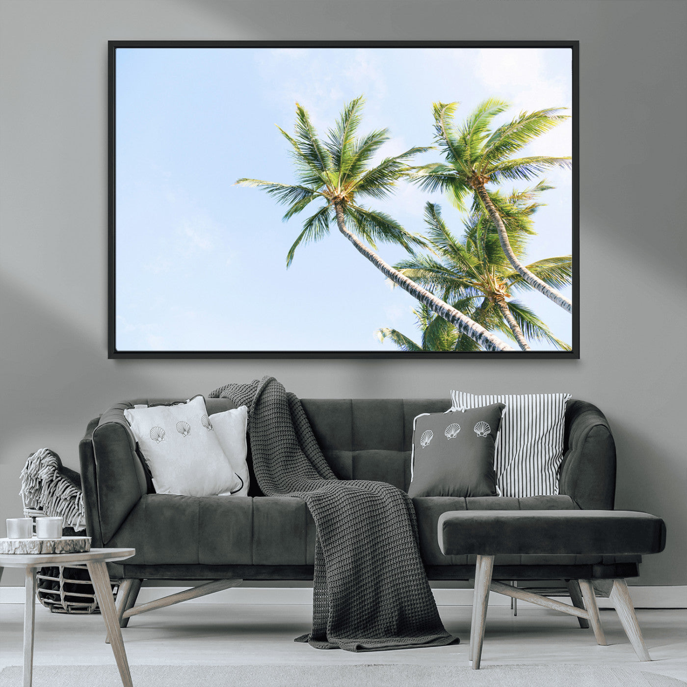 MGV-FC-36X24 - Palm Trees Wall Art Canvas Print, Framed Tropical Art Picture Print, Coastal Perfect Tropical Decor Artwork
