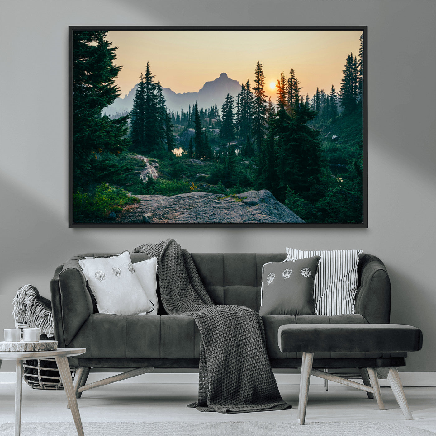 MGV-FC-36X24 - Mountain Wall Art Canvas Print, Framed Forest Serenity Art Picture Print, Mountain Perfect Rustic Decor Artwork