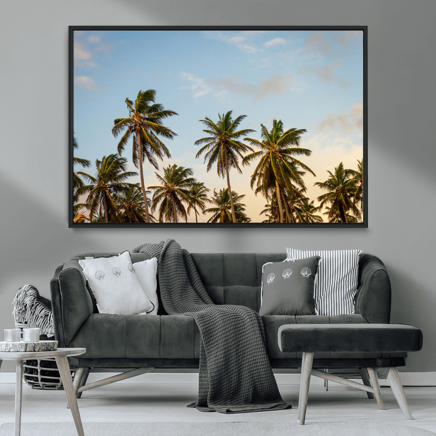 MGV-FC-36X24 - Palm Trees Wall Art Canvas Print, Framed Tropical Vibes Art Picture Print, Coastal Sunset Perfect Coastal Boho Decor Artwork