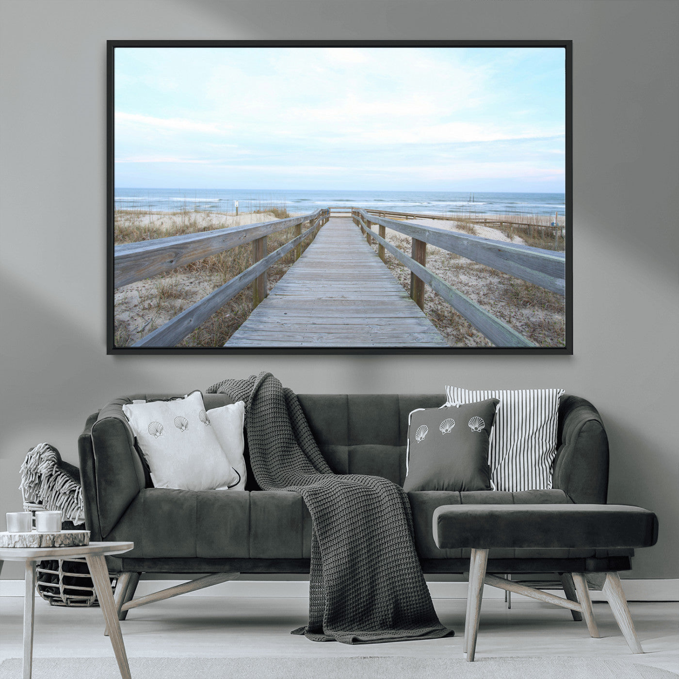 MGV-FC-36X24 - Beach Boardwalk Wall Art Canvas Print, Framed Coastal Serenity Art Picture Print, Ocean View Perfect Coastal Decor Artwork