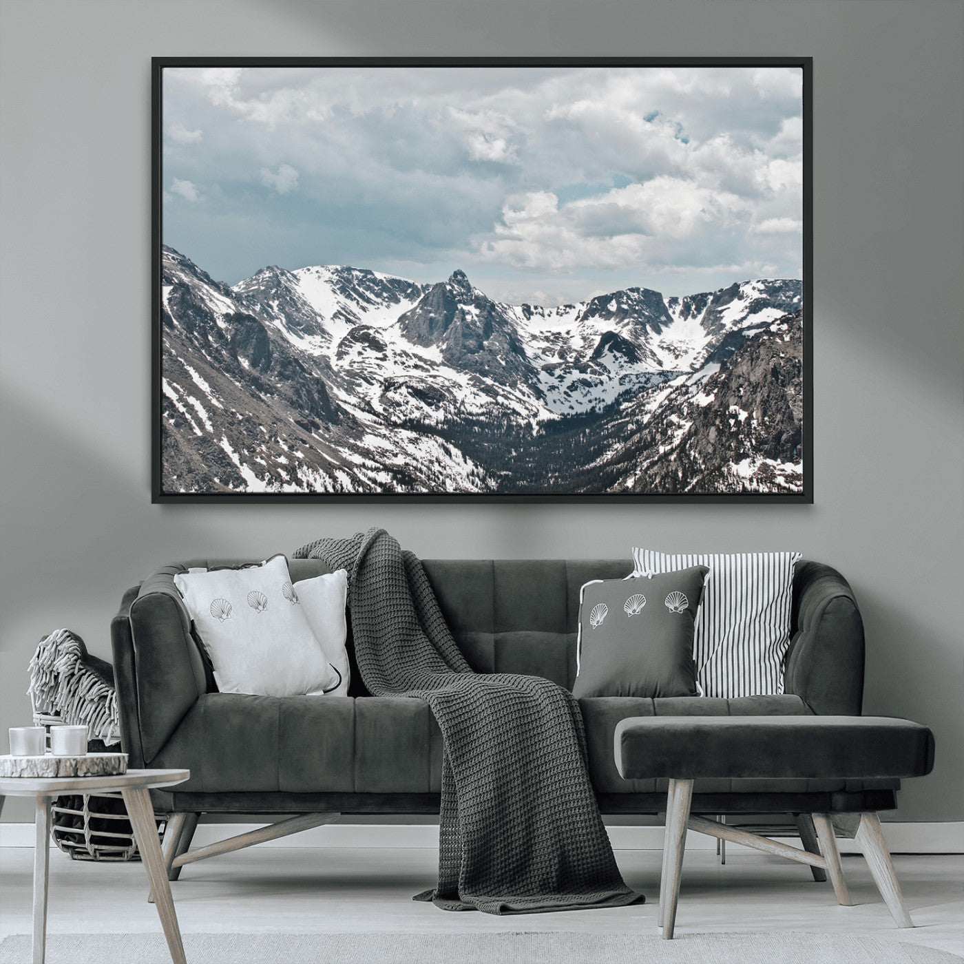 MGV-FC-36X24 - Snowy Peaks Wall Art Canvas Print, Framed Alpine Wilderness Art Picture Print, Mountain Escape Perfect Winter Serenity Decor Artwork