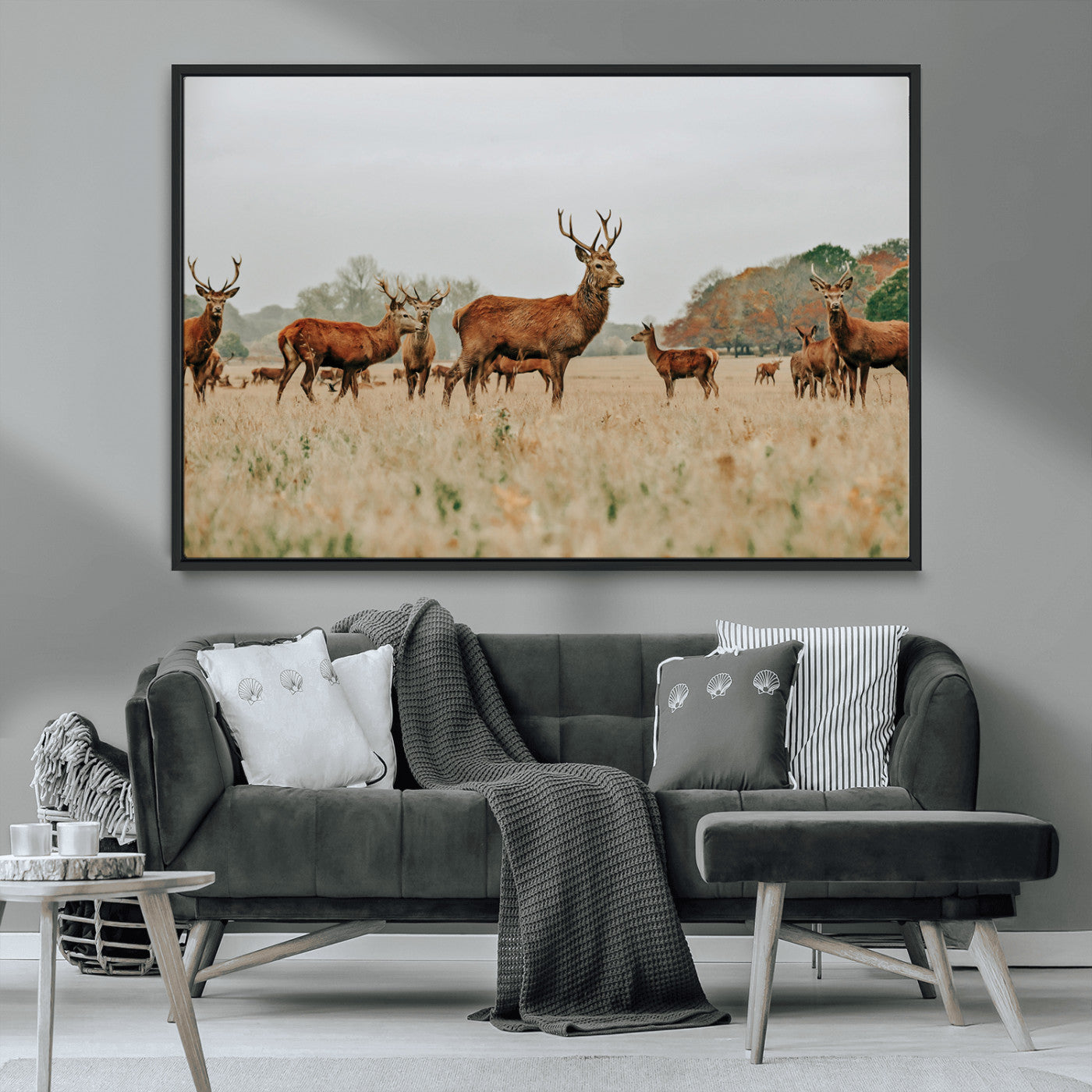MGV-FC-36X24 - Rustic Deer Print Wall Art Canvas Print, Framed Autumn Nature Canvas Art Picture Print, Wildlife Art Print Perfect Rustic Wildlife Decor Artwork